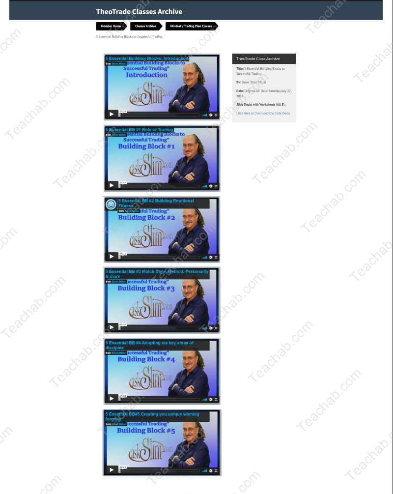 5 Essential Building Blocks to Successful Trading Workshop with Steve "Slim" Miller Free Download